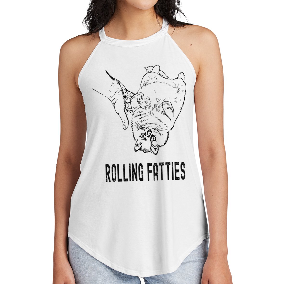 Rolling Fatties Cat Women's Perfect Tri Rocker Tank