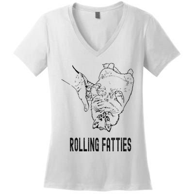 Rolling Fatties Cat Women's V-Neck T-Shirt