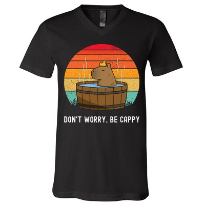 Retro Funny Capybara DonT Worry Be Capy V-Neck T-Shirt