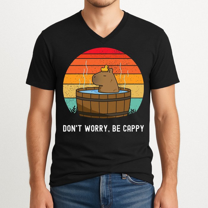 Retro Funny Capybara DonT Worry Be Capy V-Neck T-Shirt