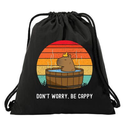 Retro Funny Capybara DonT Worry Be Capy Drawstring Bag