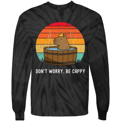 Retro Funny Capybara DonT Worry Be Capy Tie-Dye Long Sleeve Shirt