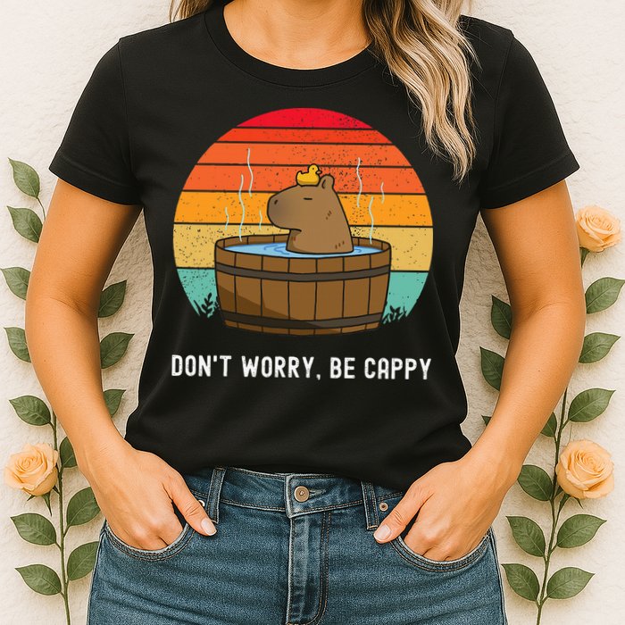 Retro Funny Capybara DonT Worry Be Capy Womens T-Shirt