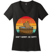 Retro Funny Capybara DonT Worry Be Capy Women's V-Neck T-Shirt