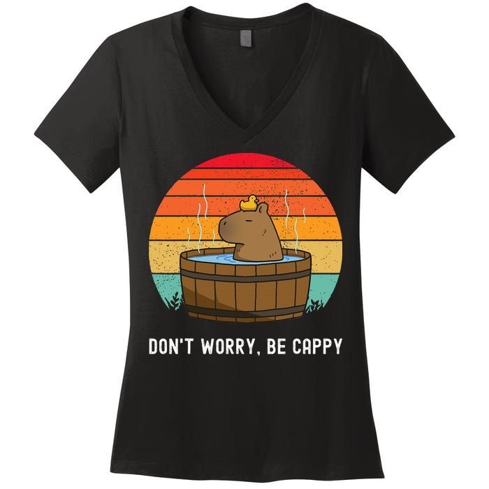 Retro Funny Capybara DonT Worry Be Capy Women's V-Neck T-Shirt