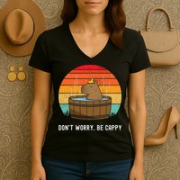 Retro Funny Capybara DonT Worry Be Capy Women's V-Neck T-Shirt