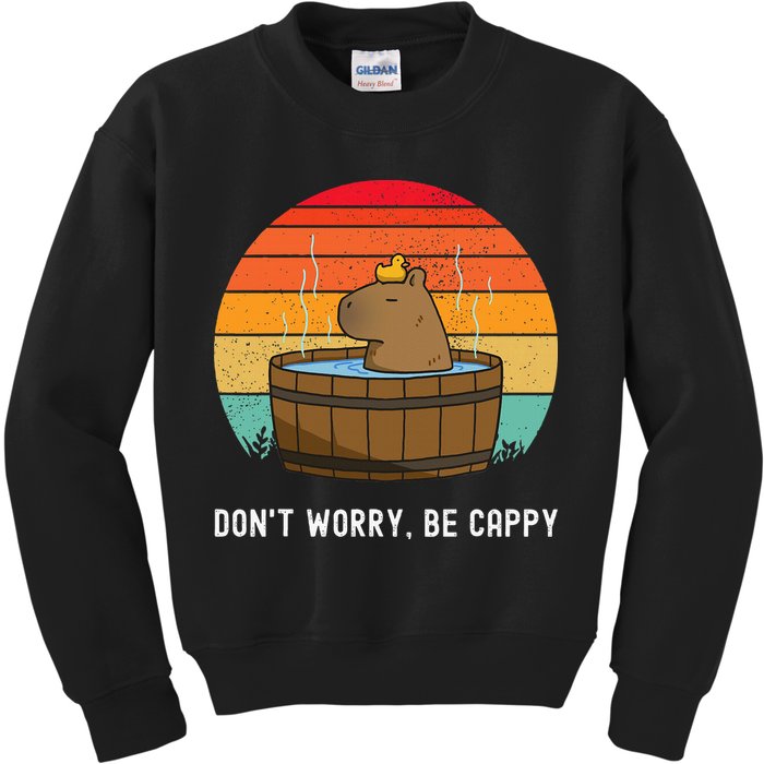 Retro Funny Capybara DonT Worry Be Capy Kids Sweatshirt