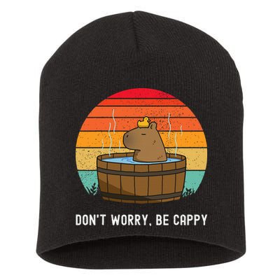 Retro Funny Capybara DonT Worry Be Capy Short Acrylic Beanie