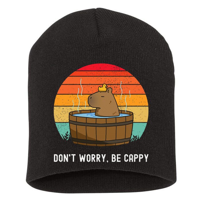 Retro Funny Capybara DonT Worry Be Capy Short Acrylic Beanie
