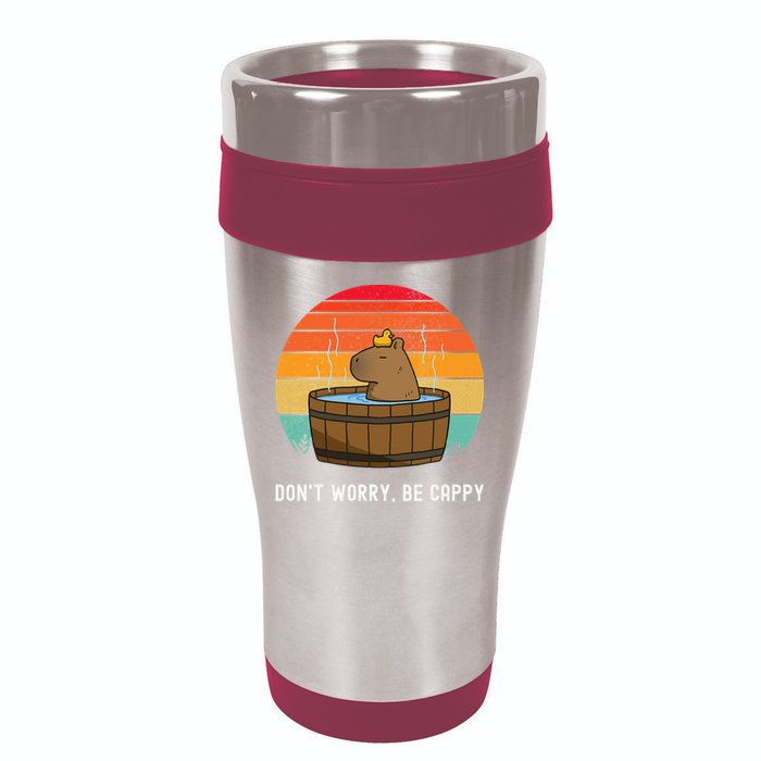 Retro Funny Capybara DonT Worry Be Capy 16oz Travel Tumbler