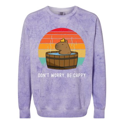 Retro Funny Capybara DonT Worry Be Capy Colorblast Crewneck Sweatshirt