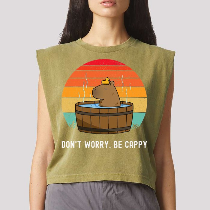 Retro Funny Capybara DonT Worry Be Capy Garment-Dyed Women's Muscle Tee