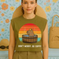 Retro Funny Capybara DonT Worry Be Capy Garment-Dyed Women's Muscle Tee