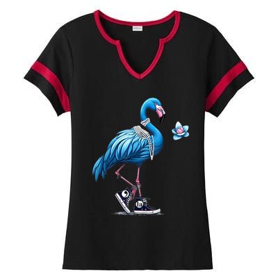 Retro Flamingo Chucks And Pearls Comma La Kamala Harris 2024 Ladies Halftime Notch Neck Tee