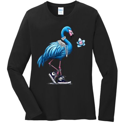 Retro Flamingo Chucks And Pearls Comma La Kamala Harris 2024 Ladies Long Sleeve Shirt