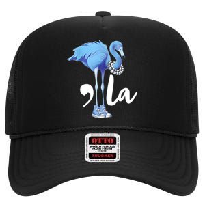 Retro Flamingo Chucks And Pearls Comma La Kamala Harris 2024 High Crown Mesh Back Trucker Hat