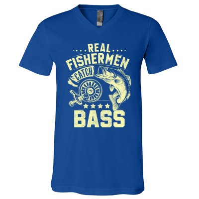 Real Fisher Catch Bass Fishing Meaningful Gift V-Neck T-Shirt