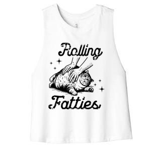 Rolling Fatties Cat Funny Cute Cat Lover Kitten Owner Kitty Women's Racerback Cropped Tank