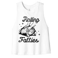 Rolling Fatties Cat Funny Cute Cat Lover Kitten Owner Kitty Women's Racerback Cropped Tank