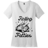 Rolling Fatties Cat Funny Cute Cat Lover Kitten Owner Kitty Women's V-Neck T-Shirt