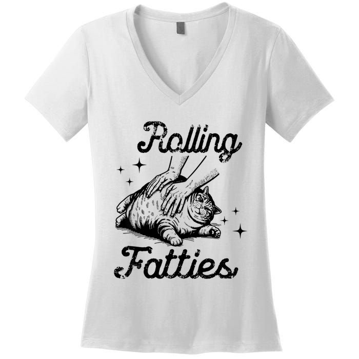 Rolling Fatties Cat Funny Cute Cat Lover Kitten Owner Kitty Women's V-Neck T-Shirt