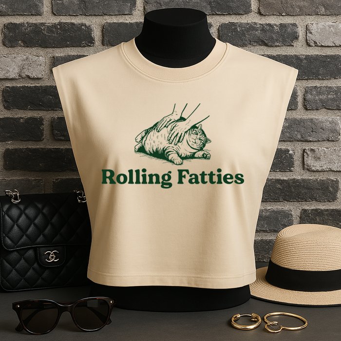 Rolling Fatties Cat Funny Cute Cat Lover Kitten Owner Kitty Garment-Dyed Women's Muscle Tee