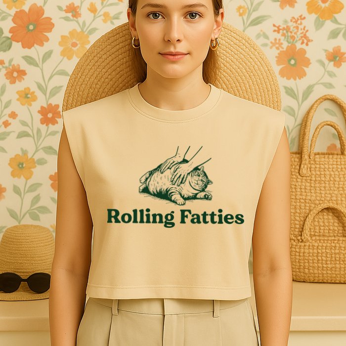 Rolling Fatties Cat Funny Cute Cat Lover Kitten Owner Kitty Garment-Dyed Women's Muscle Tee