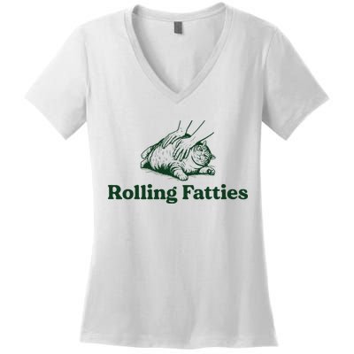 Rolling Fatties Cat Funny Cute Cat Lover Kitten Owner Kitty Women's V-Neck T-Shirt