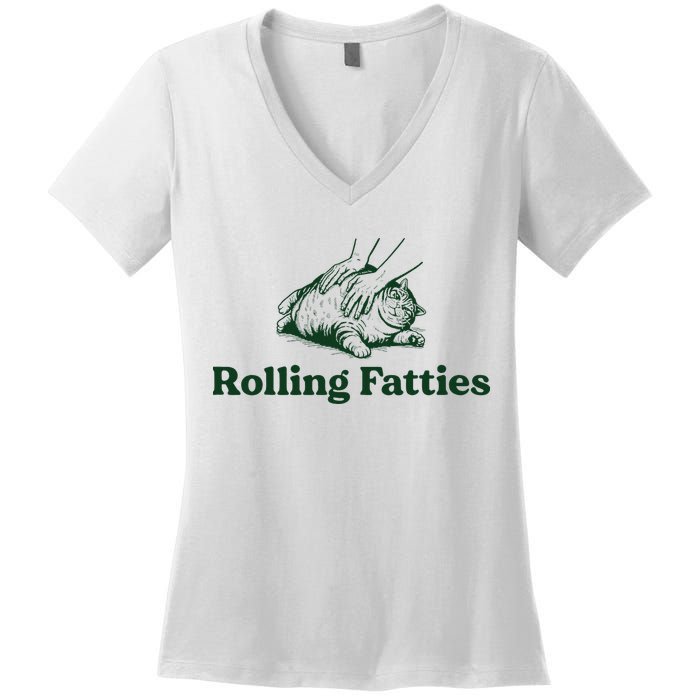 Rolling Fatties Cat Funny Cute Cat Lover Kitten Owner Kitty Women's V-Neck T-Shirt
