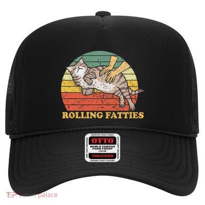 Rolling Fatties Cat Funny Cute Cat Lover Kitten Owner Kitty High Crown Mesh Back Trucker Hat