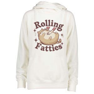 Rolling Fatties Cute Cat Kitten Lover Funny Cat Fat Owner Womens Funnel Neck Pullover Hood