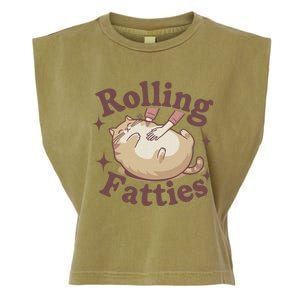 Rolling Fatties Cute Cat Kitten Lover Funny Cat Fat Owner Garment-Dyed Women's Muscle Tee