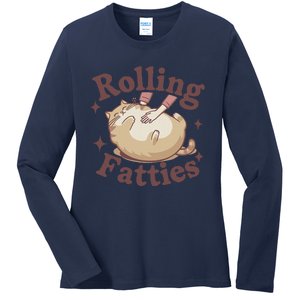 Rolling Fatties Cute Cat Kitten Lover Funny Cat Fat Owner Ladies Long Sleeve Shirt