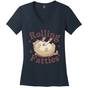 Rolling Fatties Cute Cat Kitten Lover Funny Cat Fat Owner Women's V-Neck T-Shirt