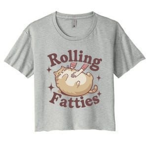 Rolling Fatties Cute Cat Kitten Lover Funny Cat Fat Owner Women's Crop Top Tee