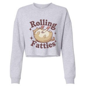 Rolling Fatties Cute Cat Kitten Lover Funny Cat Fat Owner Cropped Pullover Crew