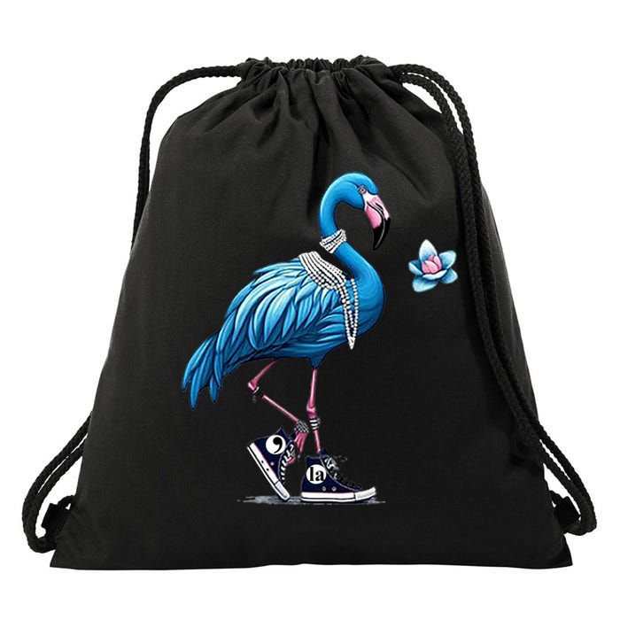 Retro Flamingo Chucks And Pearls Comma La Kamala Harris 2024 For President 47th Drawstring Bag