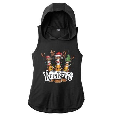 Reinbeer Funny Christmas Beer Drinker Ladies PosiCharge Tri-Blend Wicking Draft Hoodie Tank