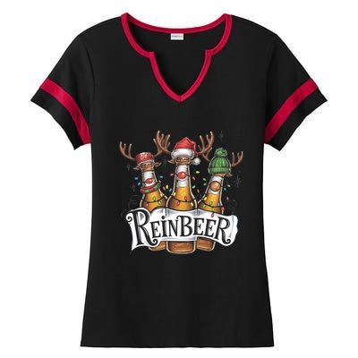 Reinbeer Funny Christmas Beer Drinker Ladies Halftime Notch Neck Tee