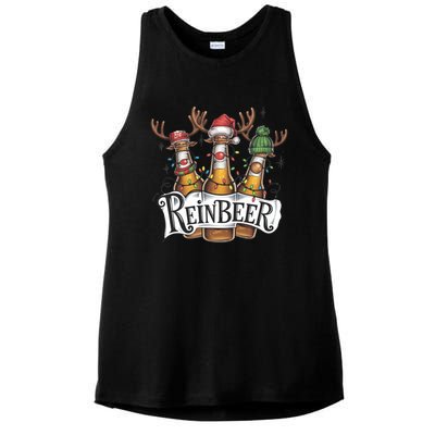 Reinbeer Funny Christmas Beer Drinker Ladies PosiCharge Tri-Blend Wicking Tank