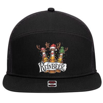 Reinbeer Funny Christmas Beer Drinker 7 Panel Mesh Trucker Snapback Hat