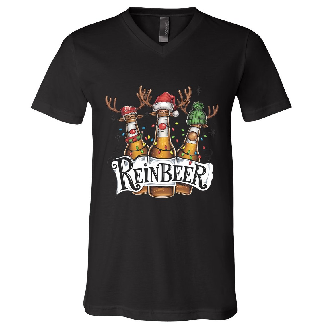 Reinbeer Funny Christmas Beer Drinker V-Neck T-Shirt