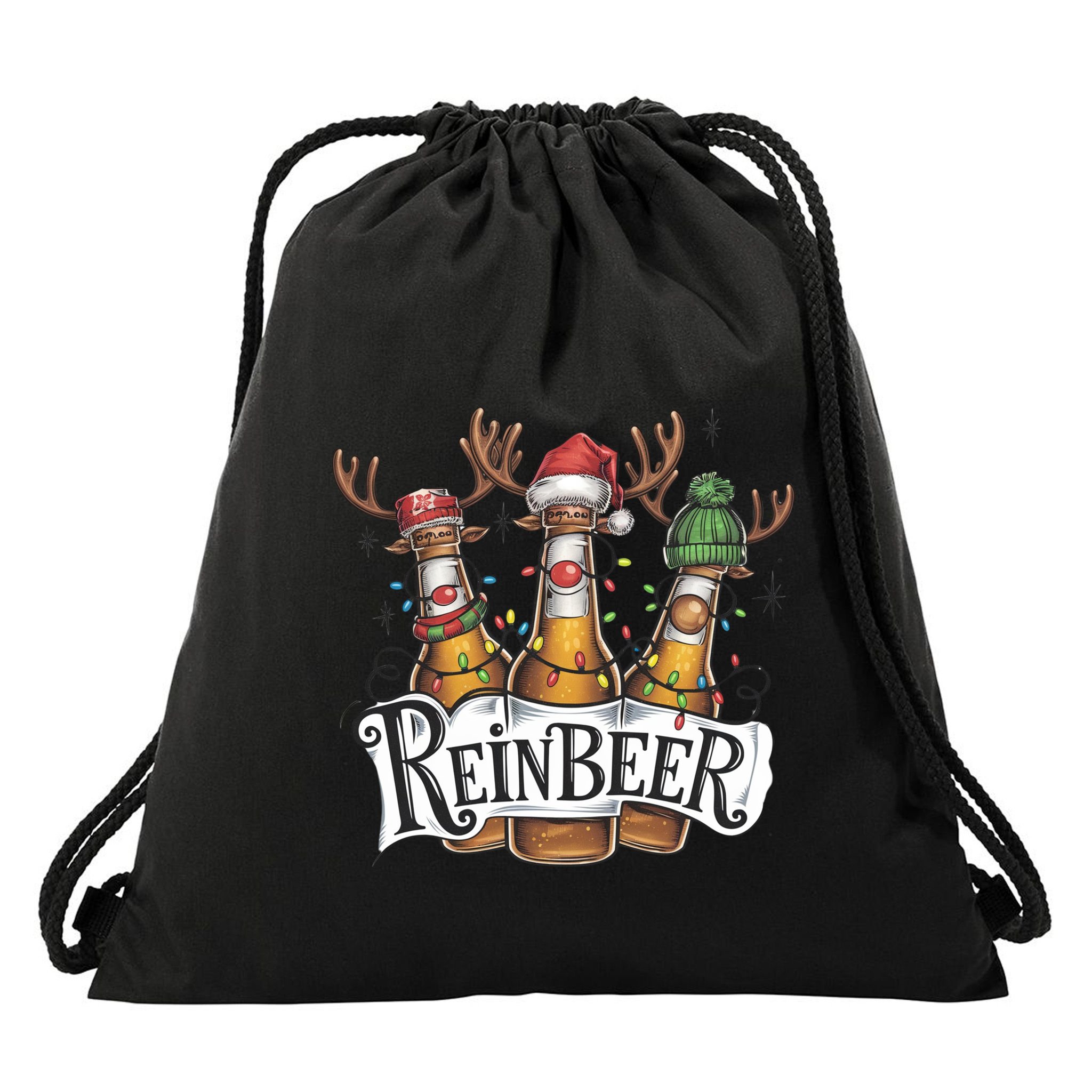 Reinbeer Funny Christmas Beer Drinker Drawstring Bag