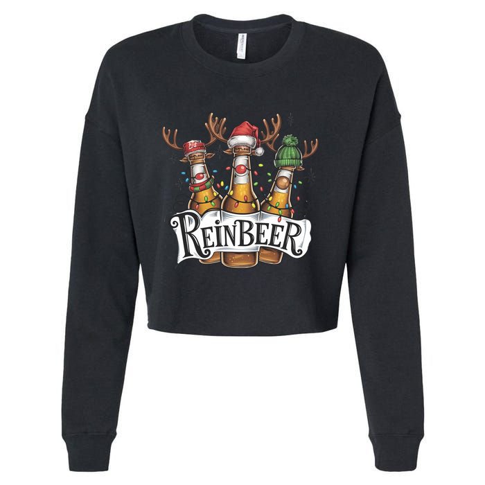 Reinbeer Funny Christmas Beer Drinker Cropped Pullover Crew