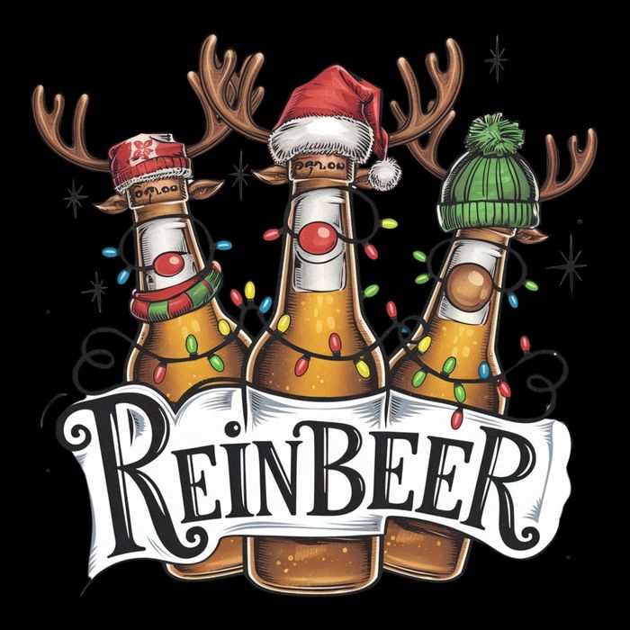 Reinbeer Funny Christmas Beer Drinker Cropped Pullover Crew