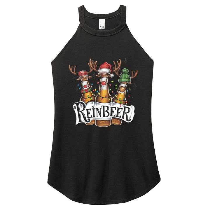 Reinbeer Funny Christmas Beer Drinker Women's Perfect Tri Rocker Tank