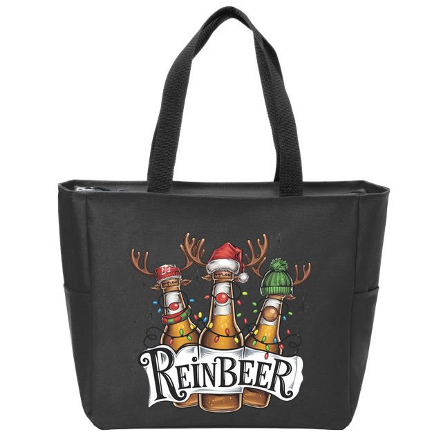 Reinbeer Funny Christmas Beer Drinker Zip Tote Bag