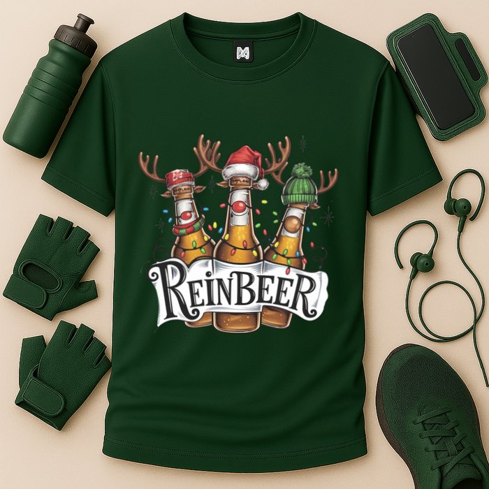 Reinbeer Funny Christmas Beer Drinker Cooling Performance Crew T-Shirt