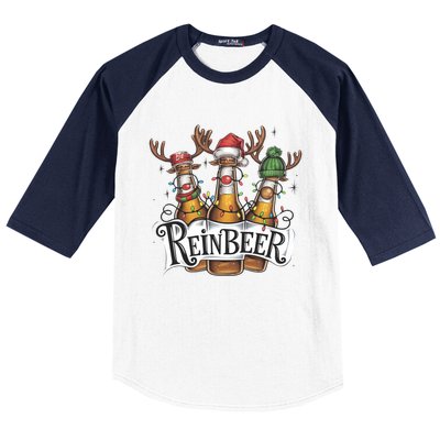 Reinbeer Funny Christmas Beer Drinker Baseball Sleeve Shirt