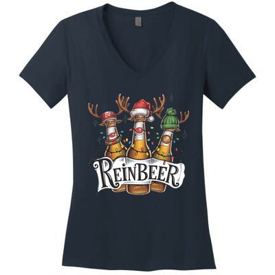 Reinbeer Funny Christmas Beer Drinker Women's V-Neck T-Shirt